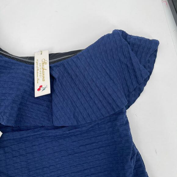 SHOSHANNA Swimsuit Size 4 One Piece Navy One Shoulder Ruffle Textured NWT Swim - Picture 10 of 16
